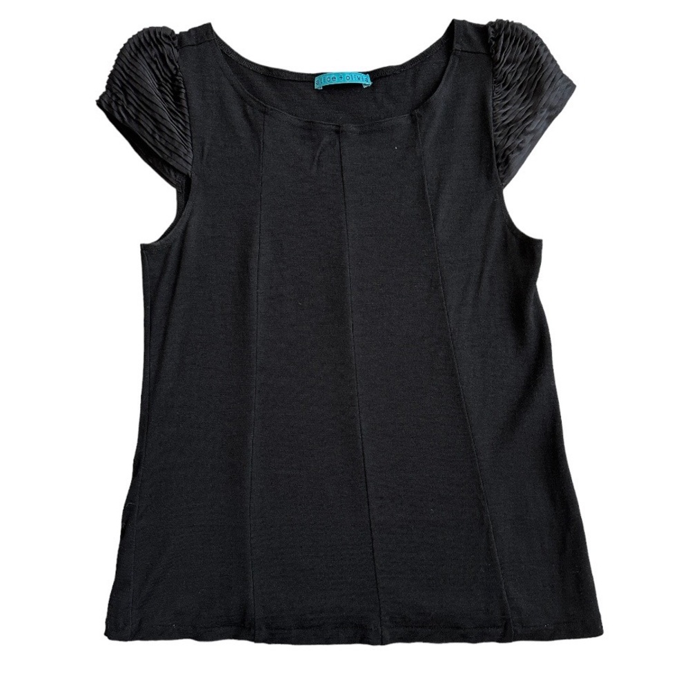 Alice + Olivia wool silk Pleated Ruffle Cap Sleeve Top